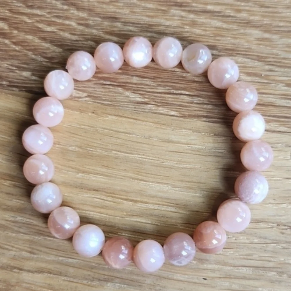 Light Orange Sunstone Beads Stretch Bracelet - Hand Crafted
